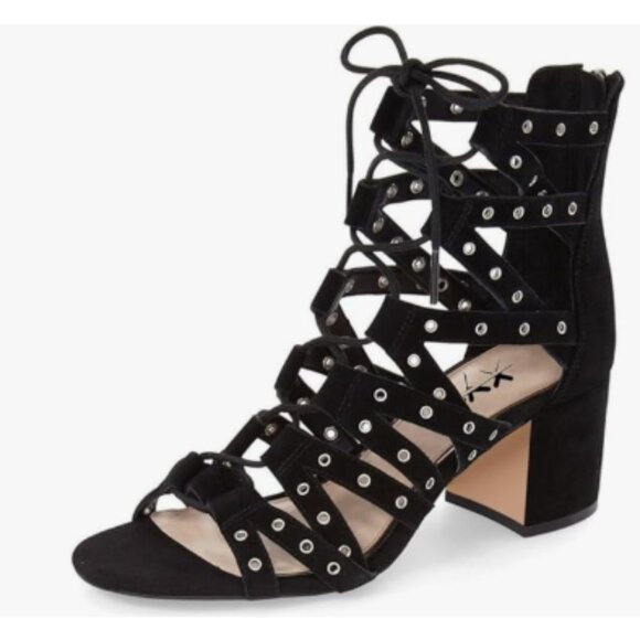 XYD Shoes - XYD Black Gladiator Caged Block Heel Sandal Open Toe Grommets Straps Zipper Shoe